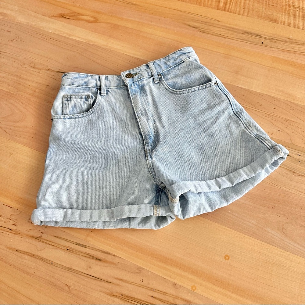Stradivarius light wash high rise shorts 4